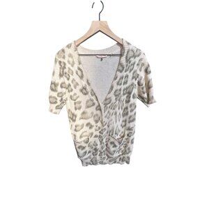 Rebecca Taylor Leopard Print Knit Cardigan‎ Sweater Short Sleeve Womens M